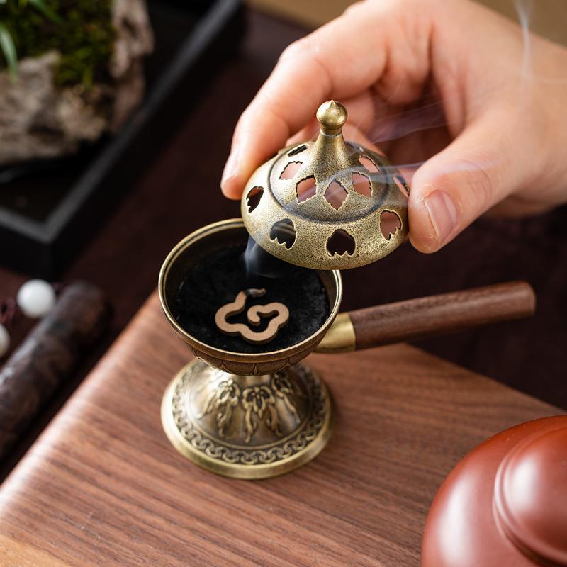 Incense Cone Holder - Handheld Rotating Incense Burner,Vintage Brass Cone